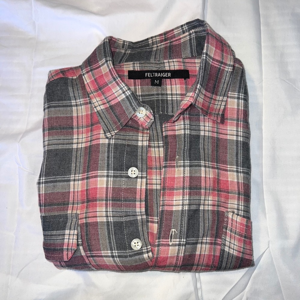 VTG FELTRAIGER Flannel Shirt Plaid Button Up Long Sleeve Made in USA‎ Mens M